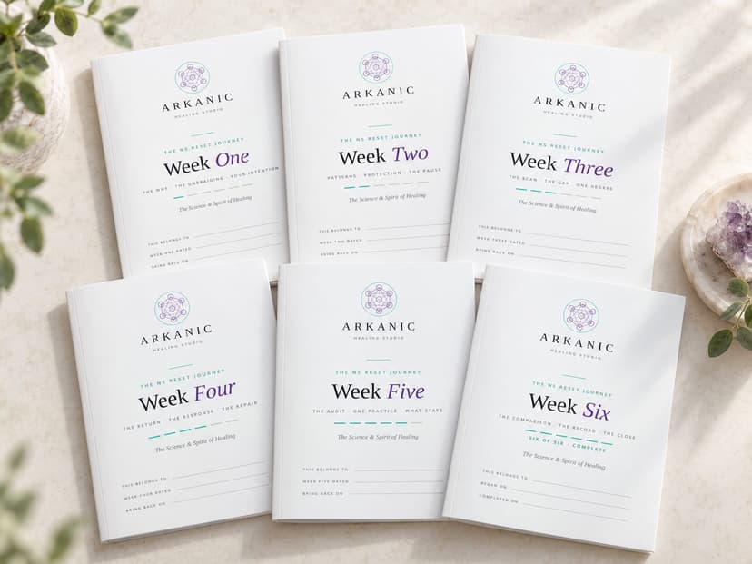 The six NS Reset Journey companion booklets, Week One to Week Six, laid out on a table
